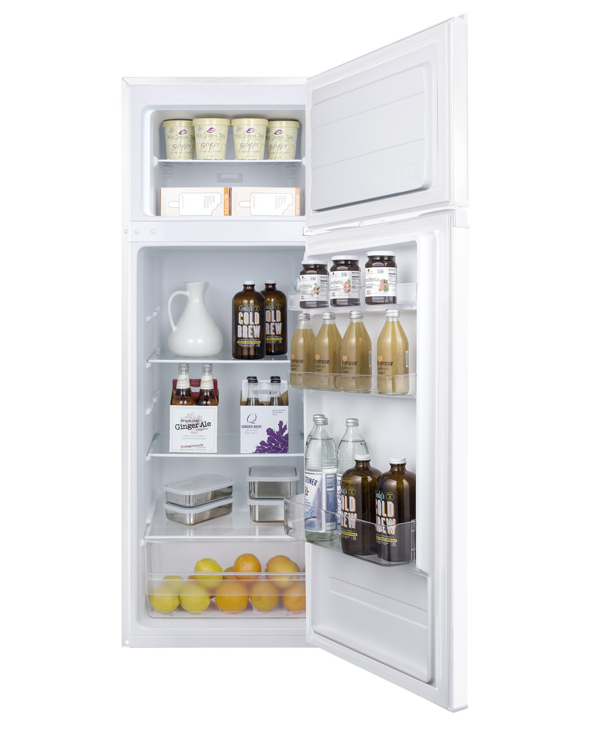 Two-door cycle defrost refrigerator-freezer in slim width and white finish